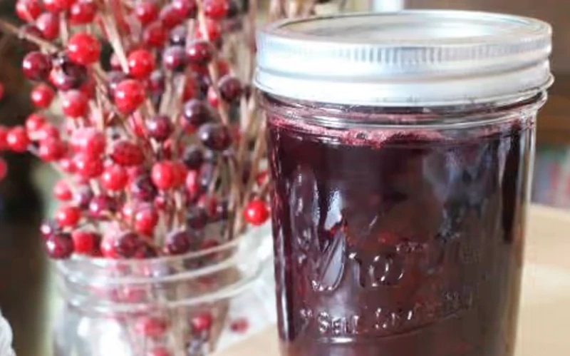 Mason jar of cranberry sauce